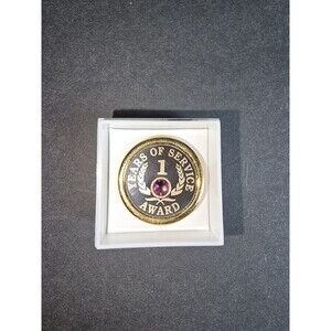 1 Year Of Service Pin Brown Inc Gold Tone With Purple Stone